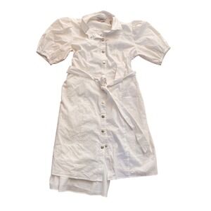 Nanette Lepore White Button Front Puff Sleeve Belted Midi Dress Size 8